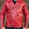 Mens Red Leather Biker Jacket