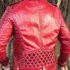 Mens Red Leather Biker Jacket Back