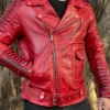 Mens Red Leather Biker Jacket Front