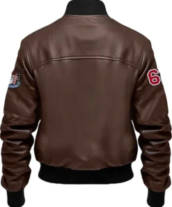 Nas Brown Stegaro Bomber Leather Jacket Back