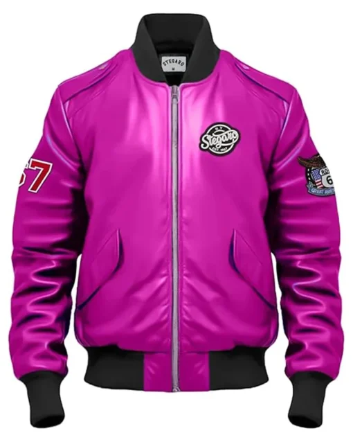 Parker Pink Stegaro Bomber Leather Jacket