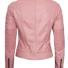 Pink Leather Motorcycle Jacket Mens Cafe Racer Striped Biker Stand Up Collar Back