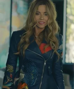 Purchase No Good Deed Linda Cardellini Blue Peplum Leather Jacket