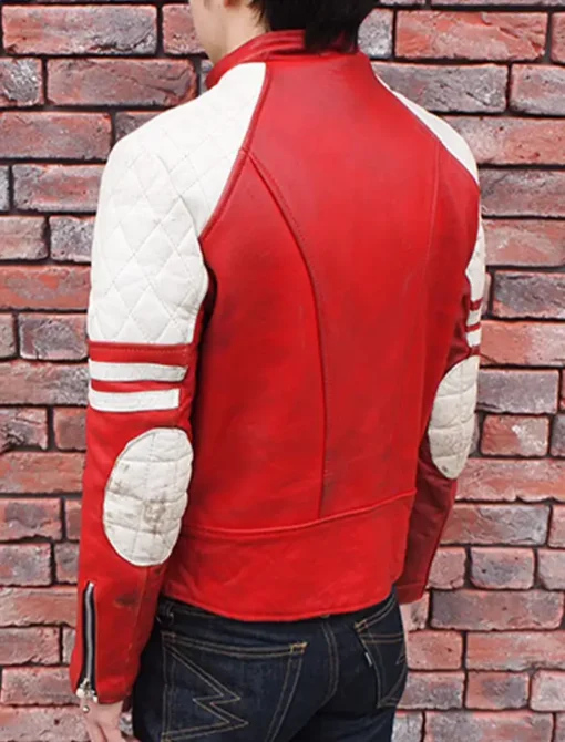 Red And White Leather Jacket Back