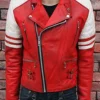 Red And White Leather Jacket Front