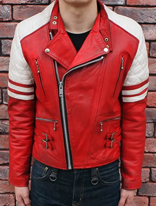 Red And White Leather Jacket Front