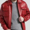 Red Leather Bomber Jacket