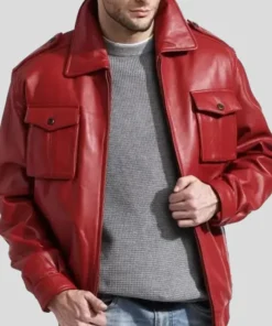 Red Leather Bomber Jacket