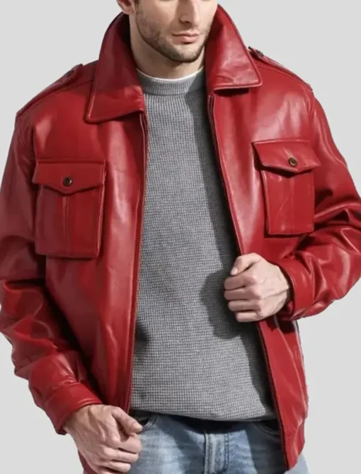 Red Leather Bomber Jacket