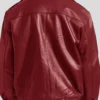 Red Leather Bomber Jacket Back