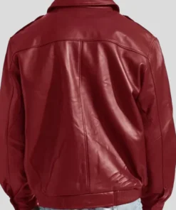 Red Leather Bomber Jacket Back