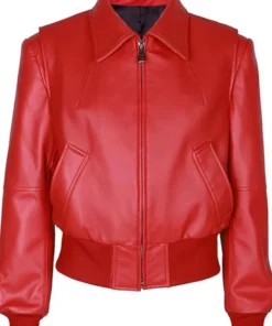 Red Leather Bomber Jacket Womens