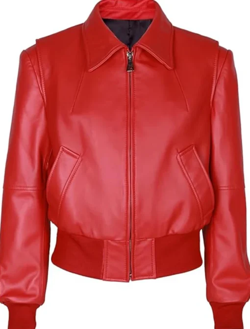 Red Leather Bomber Jacket Womens