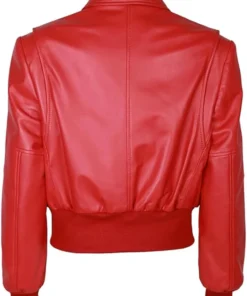 Red Leather Bomber Jacket Womens Back