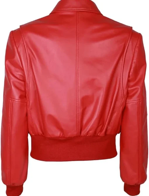 Red Leather Bomber Jacket Womens Back