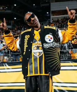 Snoop Dogg Steelers Black and Yellow Varsity Jacket