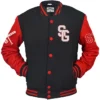 Stylish Baseball Stegaro Black And Red Varsity Jacket Front