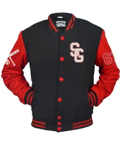 Stylish Baseball Stegaro Black And Red Varsity Jacket Front