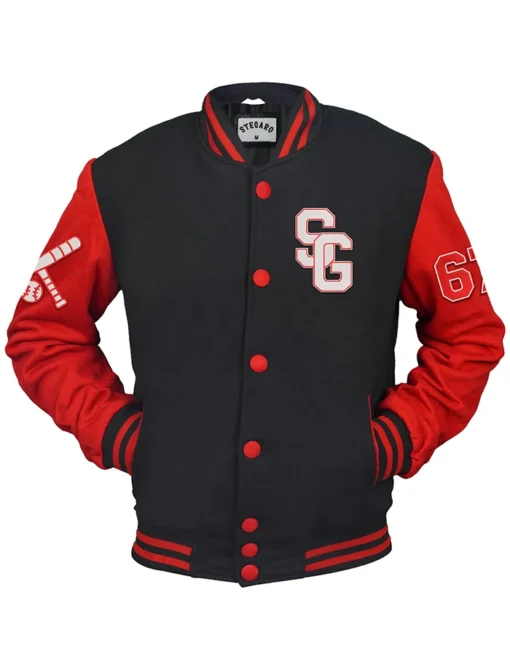 Stylish Baseball Stegaro Black And Red Varsity Jacket Front