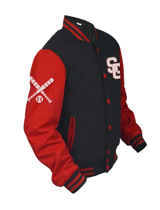 Stylish Baseball Stegaro Black And Red Varsity Jacket Look