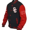 Stylish Baseball Stegaro Black And Red Varsity Jacket Side Look