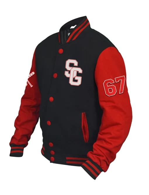 Stylish Baseball Stegaro Black And Red Varsity Jacket Side Look