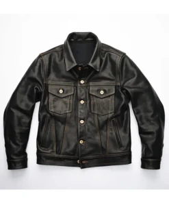 Stylish Black Leather Trucker Jacket