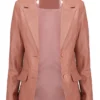 Women Leather Pink Blazer Front With Button