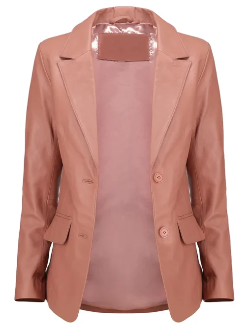 Women Leather Pink Blazer Front With Button