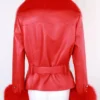 Women Red Leather Jacket With Fur Back