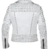 Women White Leather Jacket With Cone Studs Back