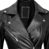 Women's Black Asymmetrical Real Leather Moto Jacket Collar