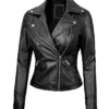 Women's Black Asymmetrical Real Leather Moto Jacket Main