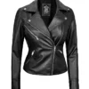 Women's Black Asymmetrical Real Leather Moto Jacket Zipper