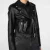 Womens Black Leather Biker Jacket Asymmetrical Collar