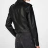 Womens Black Leather Biker Jacket Asymmetrical Collar Back