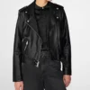 Womens Black Leather Biker Jacket Asymmetrical Collar Main