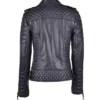 Women's Black Leather Biker Jacket With Quilted Shoulder Back