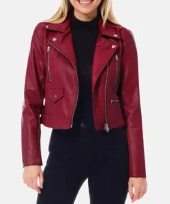 Womens Motorcycle Dark Red Leather Biker Jacket Main