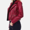 Womens Motorcycle Dark Red Leather Biker Jacket Side