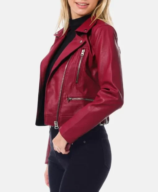 Womens Motorcycle Dark Red Leather Biker Jacket Side