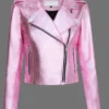 Women's Pink Metallic Leather Jacket With Motorcycle Jacket