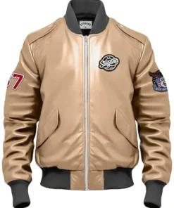 ken sander Beige Bomber Stegaro Leather Jacket