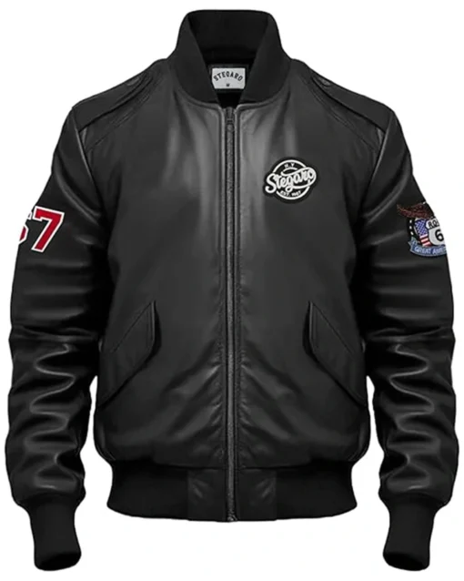 lobov Black Stegaro Bomber Leather Jacket