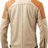 mens beige leather jacket Café Racer Vintage-Inspired Moto Jacket with Brown Accents and Slim Fit Design Back