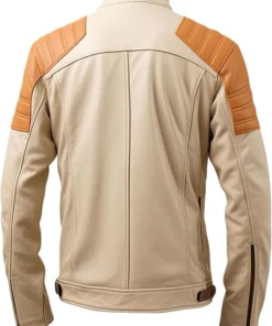 mens beige leather jacket Café Racer Vintage-Inspired Moto Jacket with Brown Accents and Slim Fit Design Back