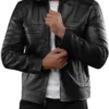 Arthur Casual Cafe Racer Black Leather Jacket For Men