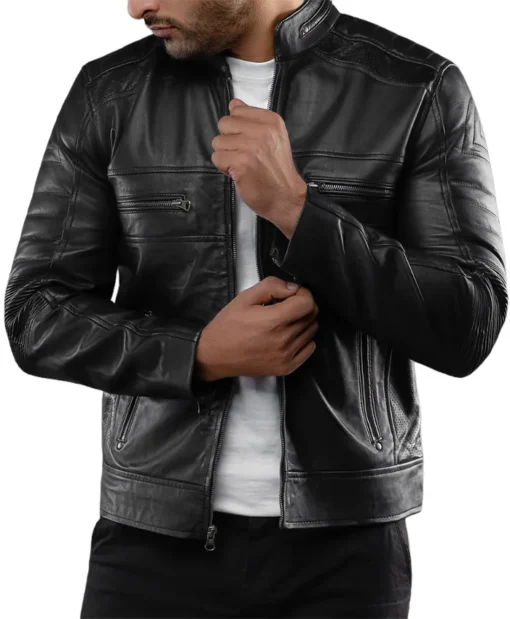 Arthur Casual Cafe Racer Black Leather Jacket For Men