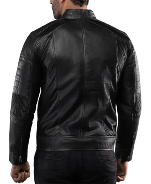 Arthur Casual Cafe Racer Black Leather Jacket For Sale