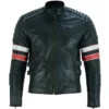 Black Cafe Racer Striped Leather Jacket Motorcycle Main